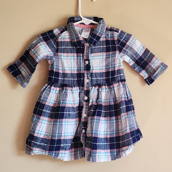 Carter’s Plaid Flannel Dress Blue Pink Size 12 Months - Picture 2 of 4